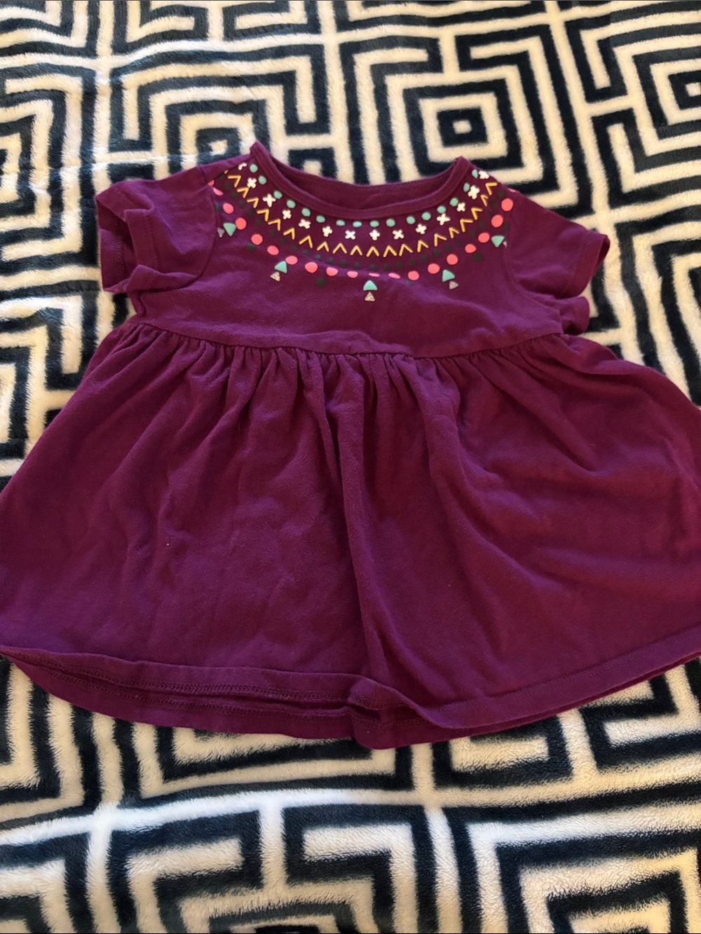 First Impressions Plum Short-Sleeve Dress with Multicolor Embroidery
